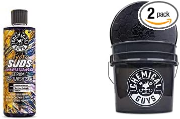 Chemical Guys CWS21216BB Basic Car Wash & Bucket Bundle - HydroSuds Ceramic SiO2 Shine High Foaming Car Wash Soap, 16 oz, Berry Scent + Heavy Duty Smoked Obsidian Black Detailing Bucket (2 Items)
