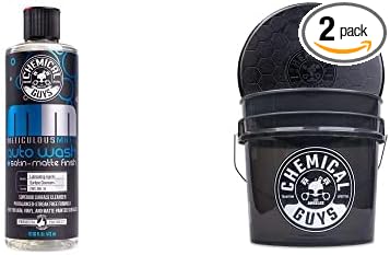 Chemical Guys CWS_995_16BB Basic Car Wash & Bucket Bundle - Meticulous Matte Car Wash Soap, 16 oz, Fruity Bubble Gum Scent + Heavy Duty Smoked Obsidian Black Detailing Bucket (2 Items)