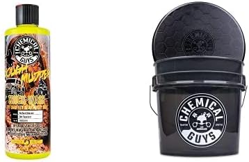 Chemical Guys CWS20216BB Basic Car Wash & Bucket Bundle - Tough Mudder Foaming Truck, Off Road, Heavy Duty Wash Soap, 16 oz, Lemon Scent + Heavy Duty Smoked Obsidian Black Detailing Bucket (2 Items)