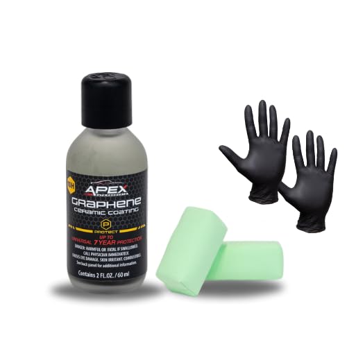 Apex 7 Year Graphene Ceramic Coating 10H with 2 Applicators 60mL - Durable Paint Protection Up to 7 Years - Applies Easily - Hydrophobic Graphene Ceramic for Ultra Gloss - Great on Paint/Glass/Wheels