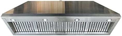 CHETTO C Range Hood 54 Inch Ultra Quiet, Powerful Suction 304 Stainless Steel Ducted Kitchen Vent Hood with 4-Speeds, Dishwasher Safe Baffle Fillters, 8" Top Vent (54 inch Stainless steel)