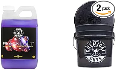 Chemical Guys CWS61964BB Basic Car Wash & Bucket Bundle - Black Light Foaming Car Wash Soap, 64 oz (.5 Gallon), Black Cherry Scent + Heavy Duty Smoked Obsidian Black Detailing Bucket (2 Items)