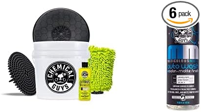 Chemical Guys CWS_995_16BK Car Wash Detailing Bucket, Mitt & Accessories Bundle (6 Items) Featuring Meticulous Matte Car Wash Soap, 16 oz - Works on Cars, Trucks, SUVs, RVs & More