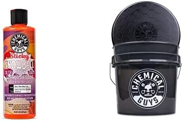 Chemical Guys CWS21516 Sticky Snowball Ultra Snow Foam Car Wash Soap, 16 fl. Oz ACC161 Heavy Duty Smoked Obsidian Black Detailing Bucket