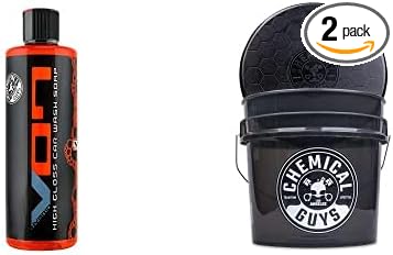 Chemical Guys CWS_808_16BB Basic Car Wash & Bucket Bundle - Hybrid Foaming High Gloss Car Wash Soap, 16 oz, Orange Scent + Heavy Duty Smoked Obsidian Black Detailing Bucket (2 Items)