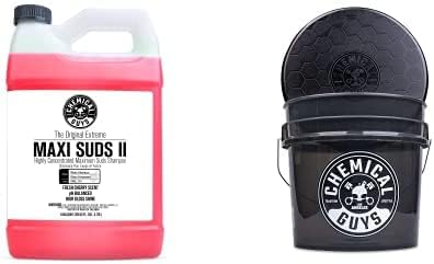 Chemical Guys CWS_101BB Basic Car Wash & Bucket Bundle - Maxi-Suds II Foaming Car Wash Soap, 128 oz (1 Gal), Cherry Scent + Heavy Duty Smoked Obsidian Black Detailing Bucket (2 Items)