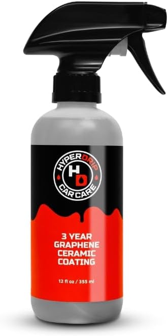 HyperDrip 3-Year Graphene Ceramic Coating – 12 fl oz Professional Paint Protection with Ultra-Hydrophobic High-Gloss Finish, UV & Chemical Resistant, Durable Shield for Paint, Glass & Wheels!