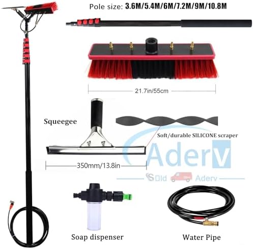 Telescopic Window Cleaning Brush Kit 3.6-10.8M Water-Fed Squeegee with Soap Dispenser Extendable Pole for Car & Home Cleaning Efficient Glass Cleaner Equipment