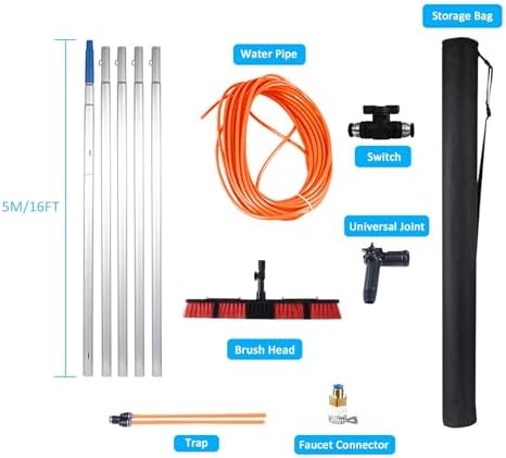 Teles Window Cleaner Kit - 3-12m Extendable Pole with Adjustable Brush Head, Water Fed for Solar Panel & Roof Cleaning, 55cm Professional Cleaning Tool.