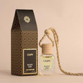 Llum Black Oud Hanging Car Air Freshener – Luxury Automotive Perfume Diffuser 10ml (0.34 fl oz), Long-Lasting Fragrance, Alcohol-Free Non-Toxic Car Scent, Glass Bottle With Wood Cap & AC Vent Clip
