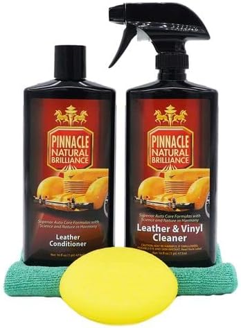 Pinnacle Natural Brilliance Leather Combo | Automotive Leather Conditioner & Vinyl Cleaner | Clean & Condition Combo Kit | 2-Piece Set | PIN-250340 | 2 x 16oz Bottles