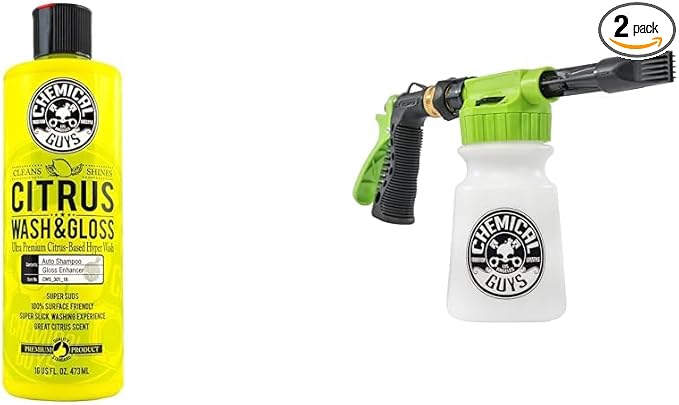 Chemical Guys CWS_301_16FBB Foam Blaster Bundle - Citrus Wash & Gloss Foaming Car Wash Soap, 16 fl oz + ACC_326 Torq Foam Blaster 6 Foam Wash Gun, Works With Garden Hose, (2 Items)