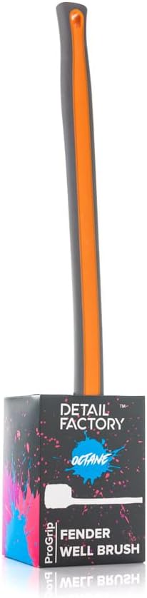 Detail Factory - Fender Well Brush - Ergonomic ProGrip Handle, Stiff Synthetic Bristles, Ergonomic Design, Clean Your Wheel Wells with Ease - Solar Flare