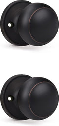 KNOBWELL 2 Pack Bronze Dummy Door Knob, Single Sided Handle for Closets, French Double Doors, and Pantry, Oil Rubbed Bronze One Side Non-Turning Interior Push/Pull Door Knob
