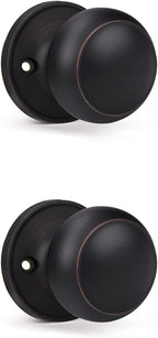 KNOBWELL 2 Pack Bronze Dummy Door Knob, Single Sided Handle for Closets, French Double Doors, and Pantry, Oil Rubbed Bronze One Side Non-Turning Interior Push/Pull Door Knob