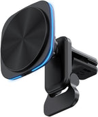 Car Phone Mount – 15W Magnetic Wireless Charger for 12-15 Series, Reliable and Efficient Wireless Charging Phone Holder(Black with Blue Light)