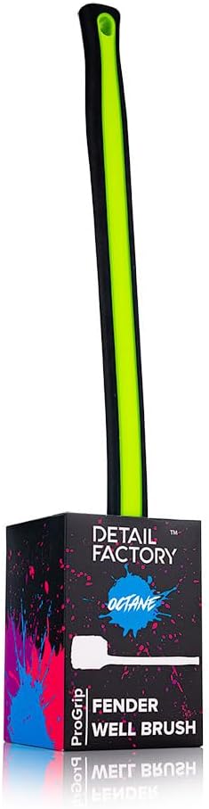 Detail Factory - Fender Well Brush - Ergonomic ProGrip Handle, Stiff Synthetic Bristles, Ergonomic Design, Clean Your Wheel Wells with Ease - Octane Ectoplasm