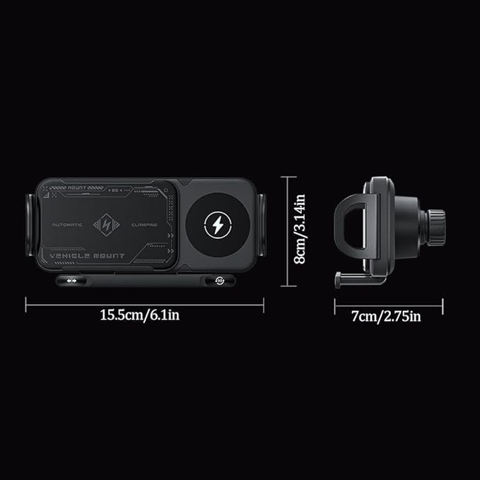 Wireless Charging Rotating Car Mount,Smart 2-in-1 Auto-Rotating Car Phone Holder & Wireless Charger,Foldable with 15W Fast Charging,Compatible with iPhone & Samsung Devices & Smartphone & Pad (Black)