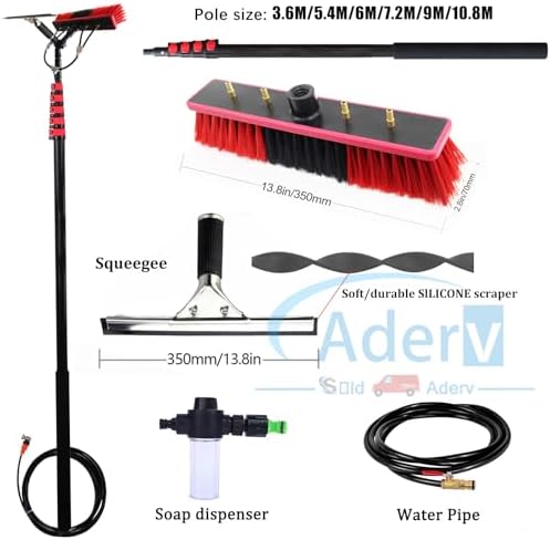 Telescopic Window Cleaning Brush 3.6-10.8m Water-Fed Kit Squeegee & Soap Dispenser Ideal for Home & Car Cleaning Extendable Pole for Effortless Reach