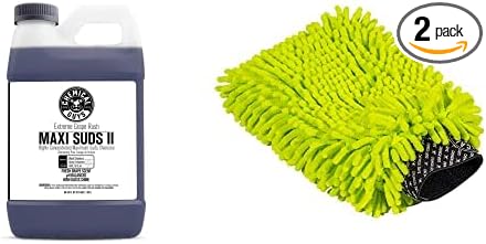 Chemical Guys CWS_1010_64M Car Wash Starter Bundle - Maxi-Suds II Foaming Car Wash Soap, 64 oz, Grape Scent + Green Chenille Wash Mitt (2 Items) Works on Cars, Trucks, SUVs, RVs & More