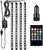 Car Interior Lights 72 LEDs, 4X Car LED Strip Lights Including Cigarette Charger, LED RGB Floor Car Lights with Music Changing Remote Control Decorative Atmosphere Ambient Lighting Kits