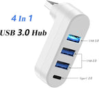 2 Pack 4-in-1 USB 3.0 Hub with Rotation, Multi-Port Adapter with 3 USB Ports and 1 USB C Port, High-Speed Data USB 3.0 Hub Compatible with Laptop/Table/Cellphone/Keyboard/Printer/MacBook