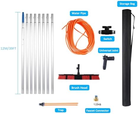 Window Cleaner Kit312m Extendable Pole Adjustable Brush Head Water Fed System Solar Panel & Conservatory Roof Cleaner 55cm Brush for Effortless Window Washing