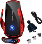15W Wireless Car Charger Automatic Sensor Clip Charging Bracket Mobile Phone Holder - (Red)