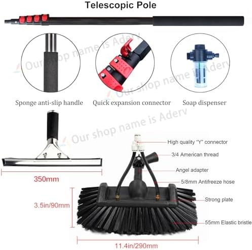 Telescopic Window Cleaning Brush with 3.6-10.8M Extendable Pole Water Fed Cleaner for Conservatory Roof & Solar Panel Cleaning Perfect for High Reach Cleaning Tasks