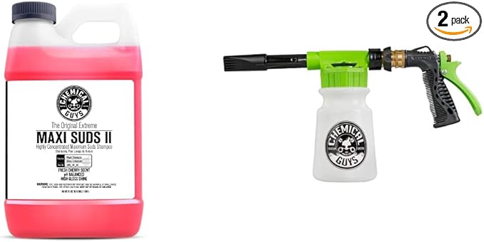 Chemical Guys CWS_101_64FBB Foam Blaster Bundle - Maxi-Suds II Foaming Car Wash Soap, Cherry Scent, 64 fl oz + ACC_326 Torq Foam Blaster 6 Foam Wash Gun, Works With Garden Hose, (2 Items)