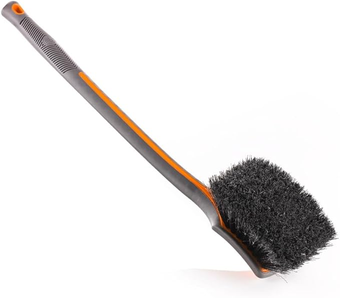 Detail Factory - Fender Well Brush - Ergonomic ProGrip Handle, Stiff Synthetic Bristles, Ergonomic Design, Clean Your Wheel Wells with Ease - Solar Flare