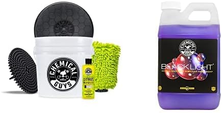 Chemical Guys CWS61964BK Car Wash Detailing Bucket, Mitt & Accessories Bundle (6 Items) Featuring Black Light Foaming Car Wash Soap, 64 oz (Half Gallon) - Works on Cars, Trucks, SUVs, RVs & More