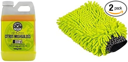 Chemical Guys CWS_301_64M Car Wash Starter Bundle - Citrus Wash & Gloss Foaming Car Wash Soap, 64 oz (Half Gallon) Citrus Scent + Chenille Wash Mitt (2 Items) Works on Cars, Trucks, SUVs, RVs & More
