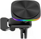 Car Phone Mount – 15W Magnetic Wireless Charger for 12-15 Series, Reliable and Efficient Wireless Charging Phone Holder (Black with RGB Light)