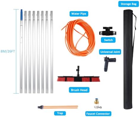 Window Cleaner Kit312m Extendable Pole with Adjustable Brush Perfect for Solar Panel & Conservatory Roof Cleaning 55cm Water Fed Brush for Easy Reach & StreakFree Shine