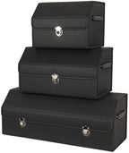 Leather Storage Box Car Trunk Organizer for Trunk SUV Sedan, Leather Foldable Storage Box with Lid (Black 29.5" L*12.2" W*11.8" H)