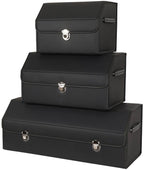 Leather Storage Box Car Trunk Organizer for Trunk SUV Sedan, Leather Foldable Storage Box with Lid (Black 20.9" L*12.2" W*11.8" H)