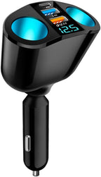 2026 New Upgrade 5 Port Cigarette Lighter Splitter,QC3.0&PD 20W Super Fast Car Charger with Dual Cigarette Lighter Plug with LED Voltmeter Compatible with iPhone 14 Pro iPad Dash Cam GPS (PD+QC+2.4A)
