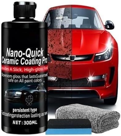 Nano Ceramic Coating Spray for Cars, Quick Car Paint Protection Spray, Hydrophobic Car Polish Sealant for High Gloss Shine, Ceramic Spray Coating for Auto Detailing with Sponge and Towel, 100ml