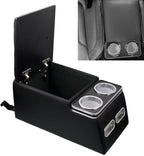 Center Console Organizer with Cup Holder & Padded Top Lid fit for Truck & Car & Van& Bench Consoles Central Armrest Box Back Seat Storage Box Black