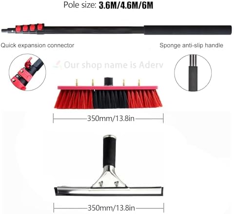 Telescopic Window Cleaning Brush Kit: 3.6-6M Extendable Water Fed Squeegee with Soap Dispenser Perfect for Home & Car Cleaning 35cm Brush Head for Streak-Free Shine