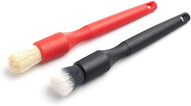 Detail Factory - Crevice Mini Detailing Brush Combo Kit - One Boar's Hair Brush + One Ultra-Soft Synthetic Brush, Heavy Cleaning Action for Small Spaces, Red + Black (2 Pack)