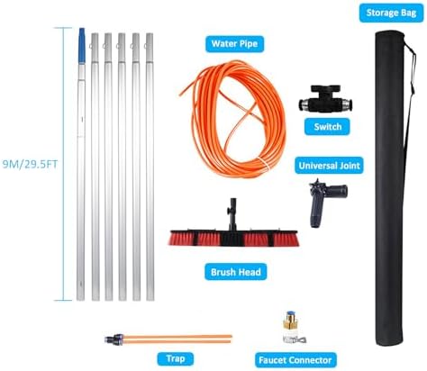 Teles Window Cleaner Kit with 3-12m Extendable Pole, Adjustable Brush Head & Water Fed System for Solar Panel, Roof, and Glass Cleaning – 55cm Brush Included