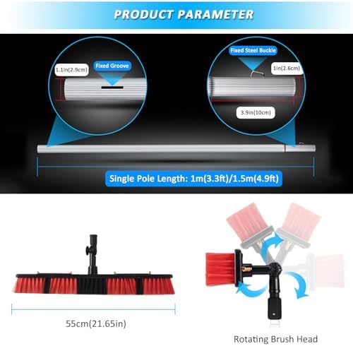 Teles Window Cleaner Kit - 3-12m Extendable Pole with Adjustable Brush Head, Water Fed for Easy Window & Solar Panel Cleaning, 55cm Brush Head, Ideal for Conservatories & Roofs