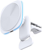 Car Phone Mount – 15W Magnetic Wireless Charger for 12-15 Series, Reliable and Efficient Wireless Charging Phone Holder (White with Blue Light)