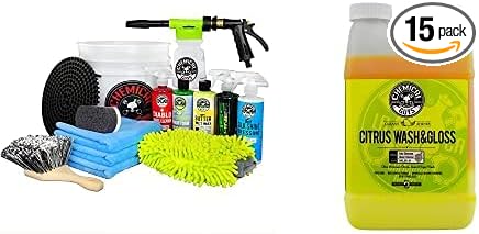 Chemical Guys CWS_301_64CW 14-Piece Arsenal Builder Car Wash Kit W/Foam Gun, Bucket and (5) 16 oz Car Care Cleaning Chemicals (Works w/Garden Hose) + Citrus Wash & Gloss Foaming Car Wash Soap, 64 oz