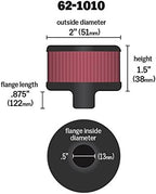 K&N Vent Air Filter/ Breather: High Performance, Premium, Washable, Replacement Engine Filter: Flange Diameter: 0.5 In, Filter Height: 1.5 In, Flange Length: 0.875 In, Shape: Breather, 62-1010