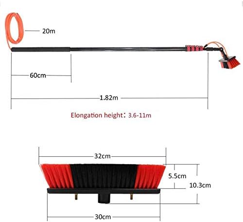 Adjustable Water Fed Window Cleaning Brush Pole 3.6M-11M | Perfect for Caravans, Trucks, Campers & Buses | 36Ft/10.8M Easy Reach Cleaning Solution