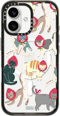 CASETiFY Impact Case for iPhone 16 [8.2ft 4X Military Grade Drop Protection/Compatible with Magsafe] - Strawberry Cats - Clear Black
