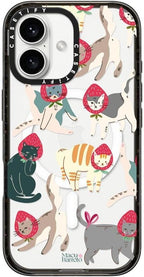 CASETiFY Impact Case for iPhone 16 [8.2ft 4X Military Grade Drop Protection/Compatible with Magsafe] - Strawberry Cats - Clear Black
